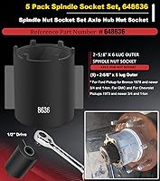 Vista 5 de Camoo 648636 Juego de llaves de tuerca de husillo, 5 piezas de enchufes de tuerca de eje para Ford Dana 50 60, para Dodge, Chevrolet y GMC de 1/2