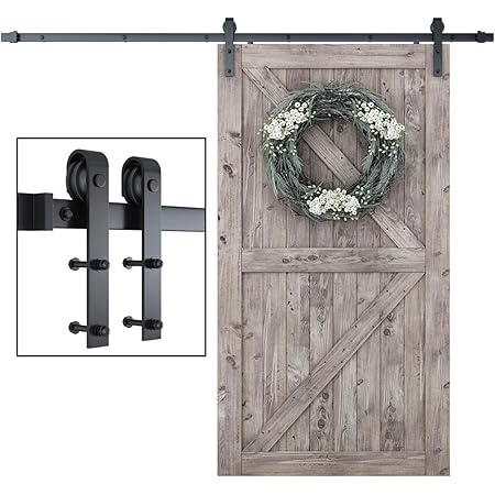 SmartStandard 8 Foot One-Piece Track Sliding Barn Door Hardware Kit - Smoothly and Quietly - Easy to Install - Includes Step-By-Step Installation Instruction -Fit 42"- 48" Door Panel (J shape)