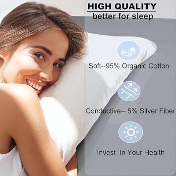 Grounding Sheet Earthing UK Conductive Bed Sheet Silver Fiber Mat 198x203cm Grey Organic Cotton Sleep Therapy Natural Wellness
