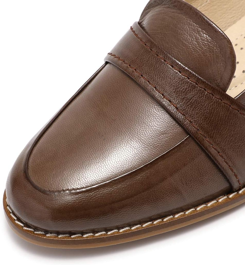 Mona flying Women's Leather Dress Penny Loafers Slip On Flats Office Ladies Casual Shoes - Image 3