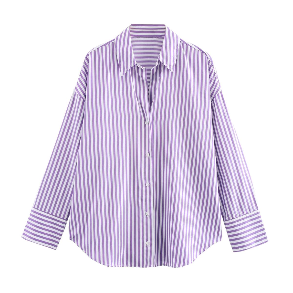 Camisa básica de popelina para mujer, estilo retro, con solapa, manga larga, abotonada, versátil
