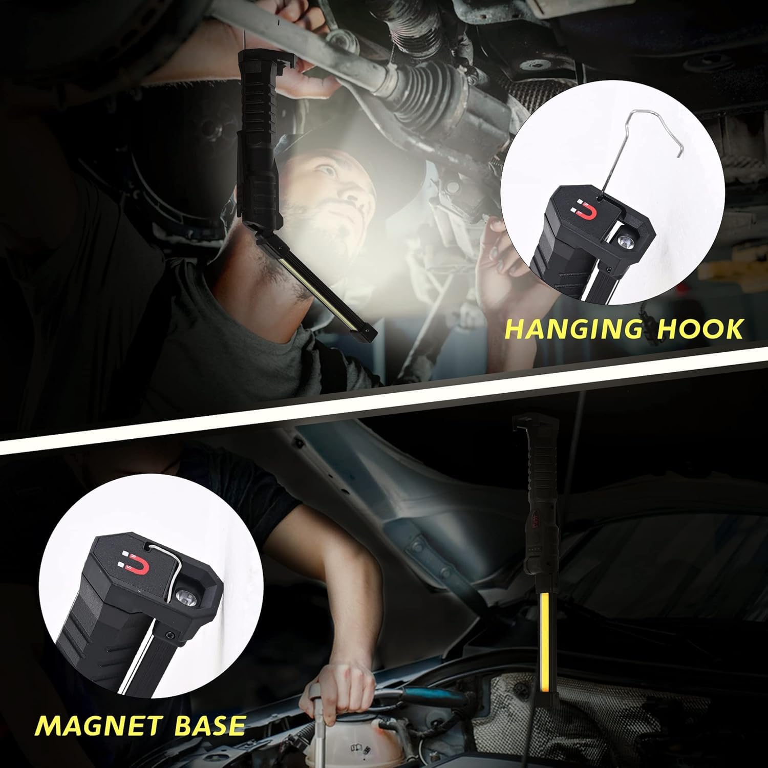 Huafire LED Rechargeable Work Light Flashlight with Magnetic Base, 4 Lighting Modes, Type-C USB Charging, 180° Rotating Portable Inspection Lamp for Automotive, Mechanic, Camping, BBQ & Emergency Use 3