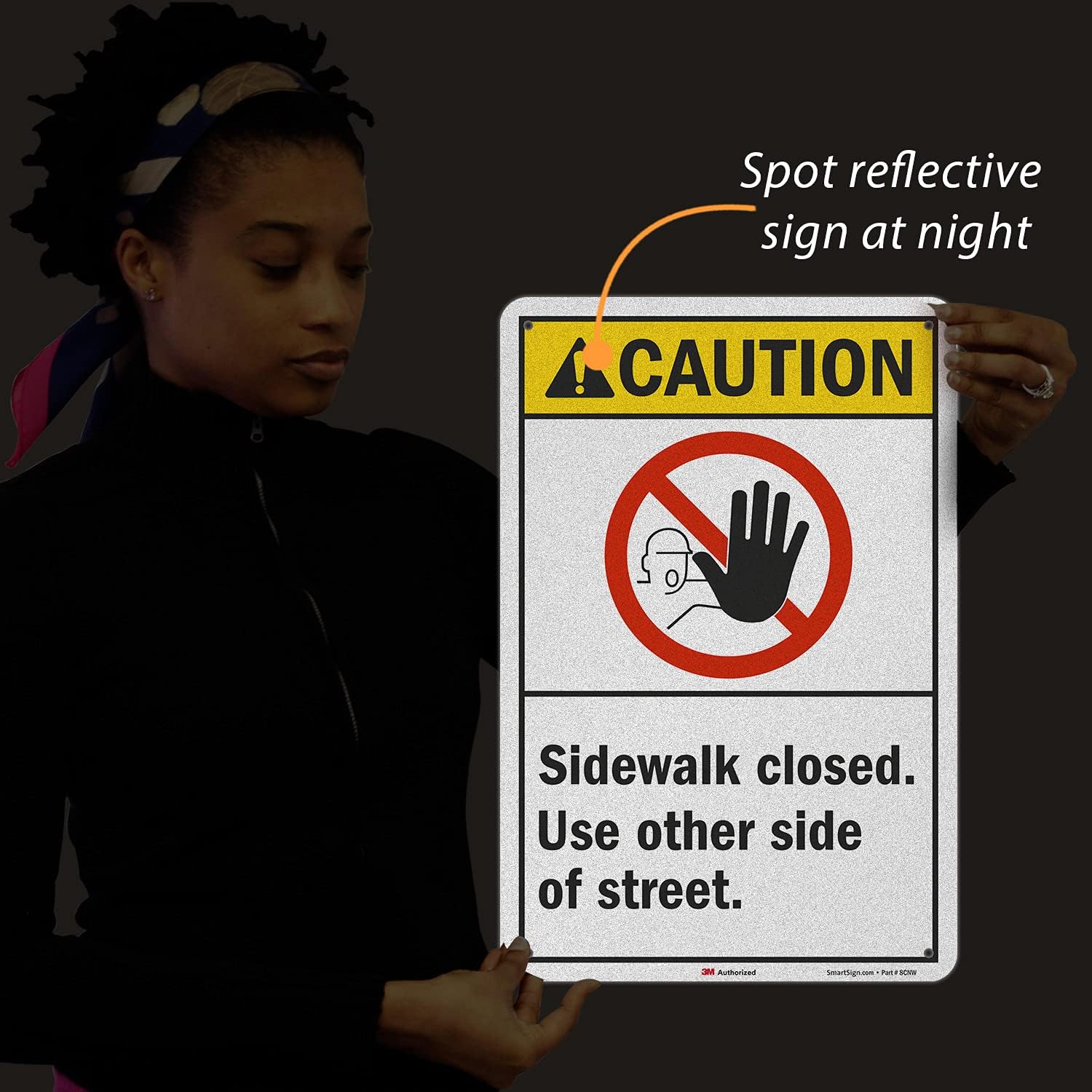 SmartSign Caution: Sidewalk Closed. Use Other Side Of Street. (With Graphic) Sign, 18" x 12", Made in USA