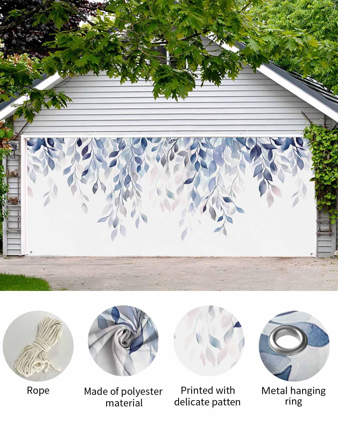 Cartel de hojas de eucalipto para puerta de garaje, 16 x 7 pies, decoración de acuarela degradada para interiores y exteriores, fiestas, botánica, decoración de pared, letrero llamativo