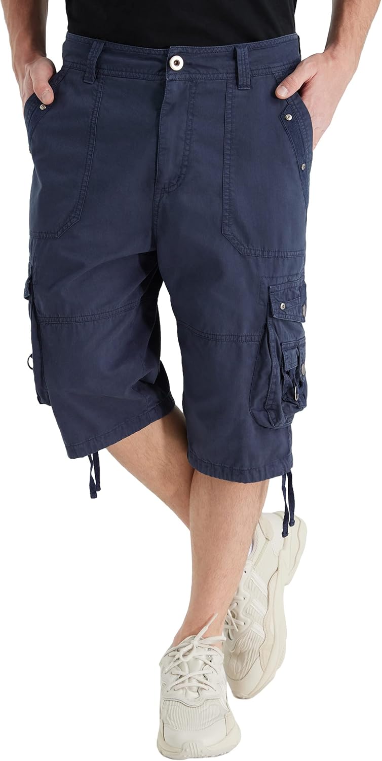 Mens Cargo Shorts Cotton Ripstop Straight Leg Below Knee Twill Casual Summer Long Shorts - Image 3