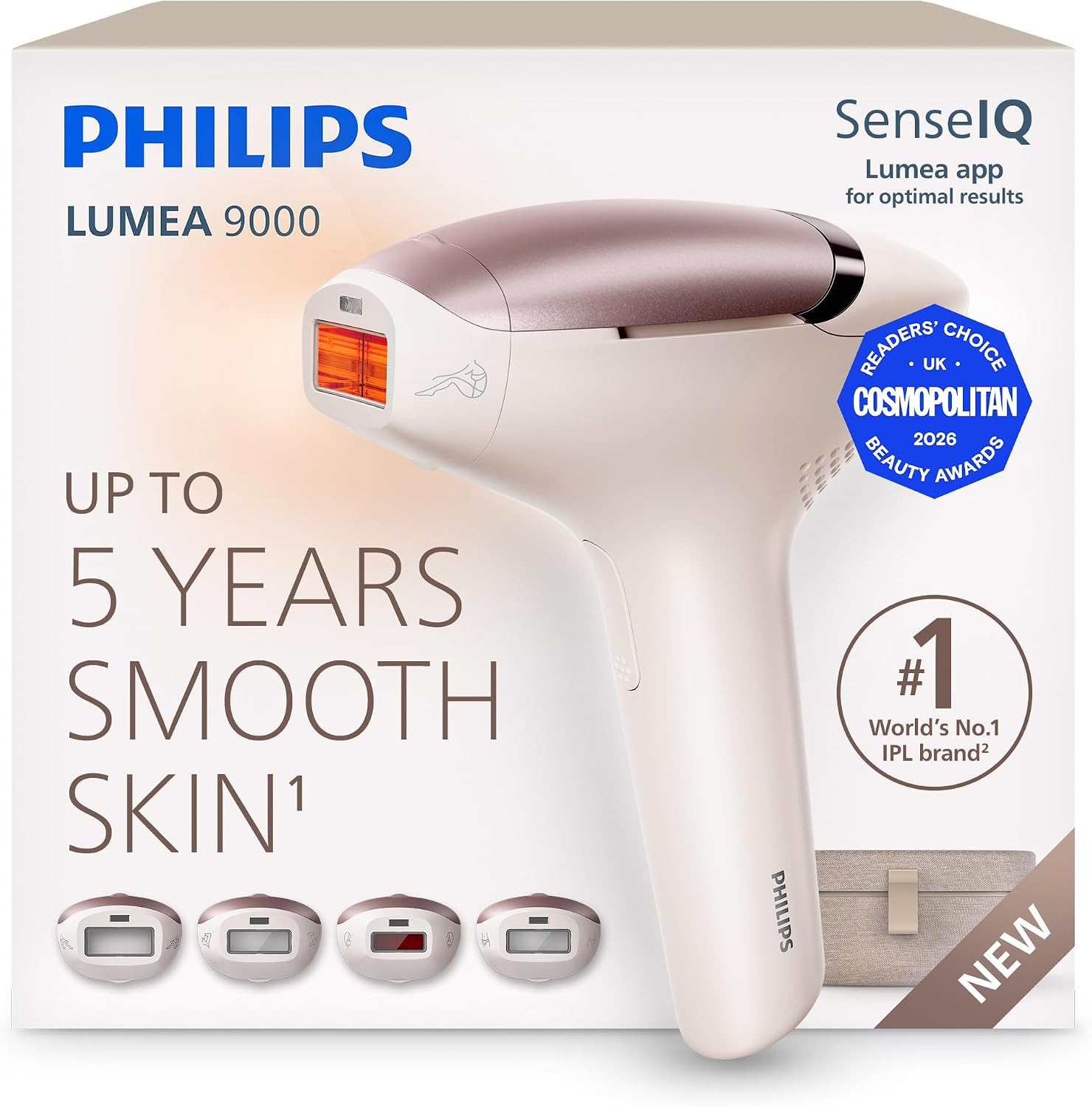 Philips Lumea 9000 IPL Hair Removal Device - Long-Lasting Salon-Like Laser Hair Removal Alternative, Easy Home Use, 4 Attachments for Body, Face, Bikini & Armpits, BRI901/02