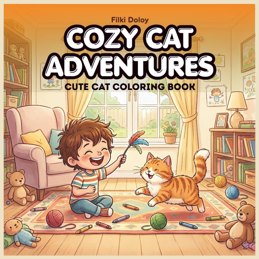 Cozy Cat Adventures: Fun and Relaxing Coloring Book with Cute Cats, Cozy Home Scenes, and Creative Activities for Kids Ages 6–10
