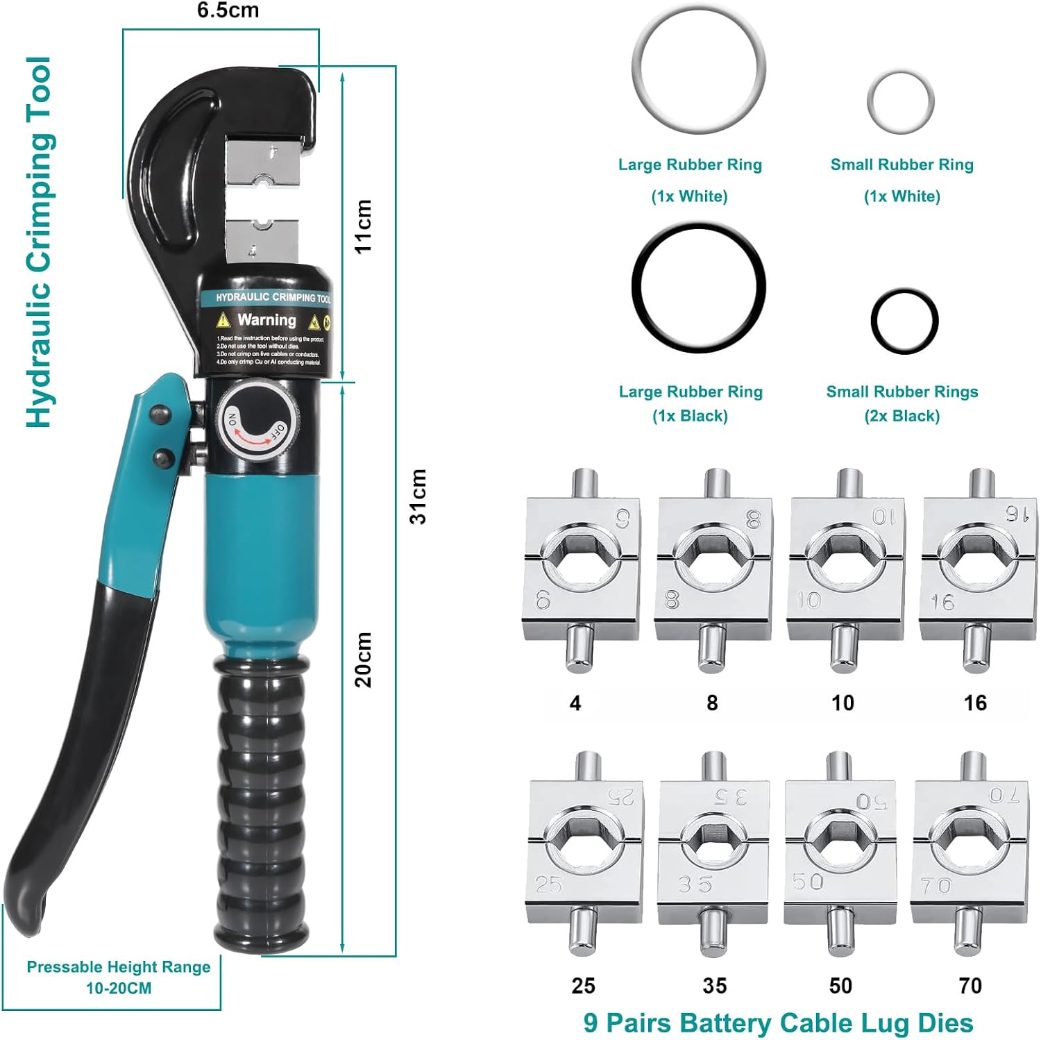 Brileine Hydraulic Crimping Tool, Hydraulic Crimper 10 Tons for 12-2/0 AWG Cable, Battery Lugs, Wire Lugs, Battery Cable Crimper Tool with 9 Pairs of Dies, 1/8” Wire Rope Crimping Tool