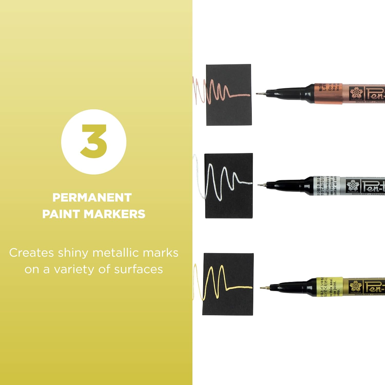 SAKURA Pen-Touch Paint Markers - Permanent Marker Pen - Assorted Metallic Colors - Extra Fine Tip Size - 3 Pack