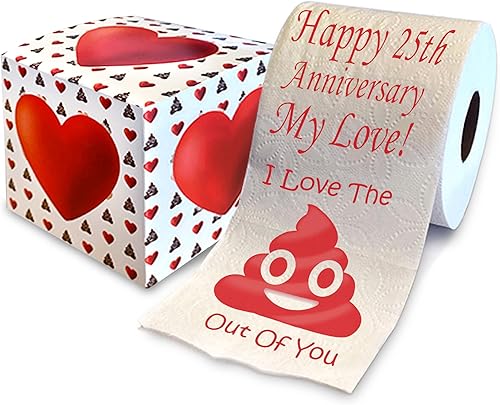 Impreso TP Happy 25th Anniversary My Love - Regalo de papel higiénico divertido para marido, esposa, novio, novia, broma linda broma de broma para