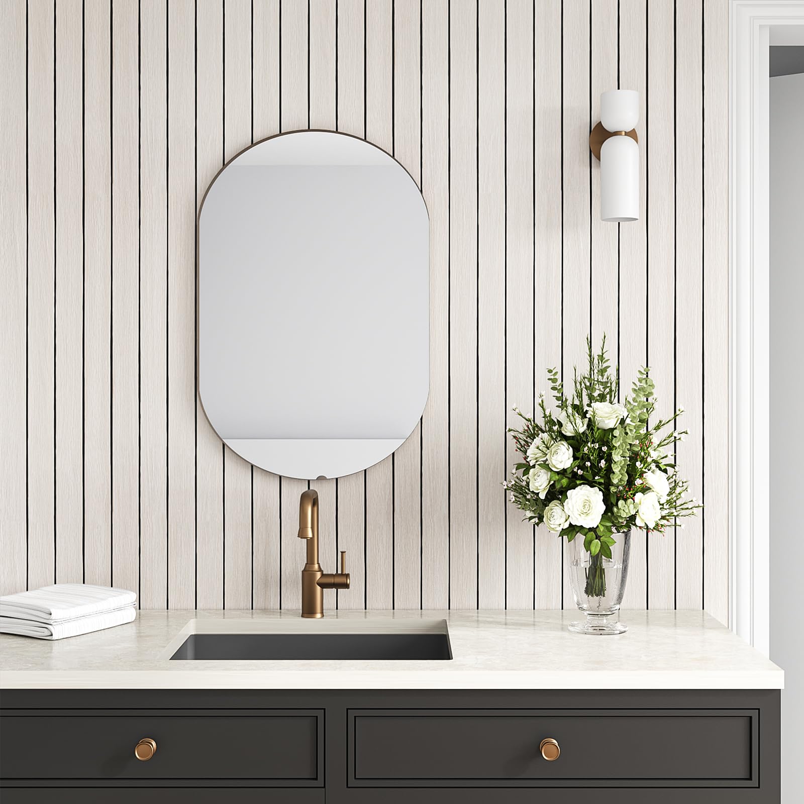 VEELIKE Panel de pared de listones de madera de roble blanco crema para despegar y pegar, paneles de pared de madera sintética 3D para paredes decorativas, dormitorio, 17 x 118 pulgadas, rollo de