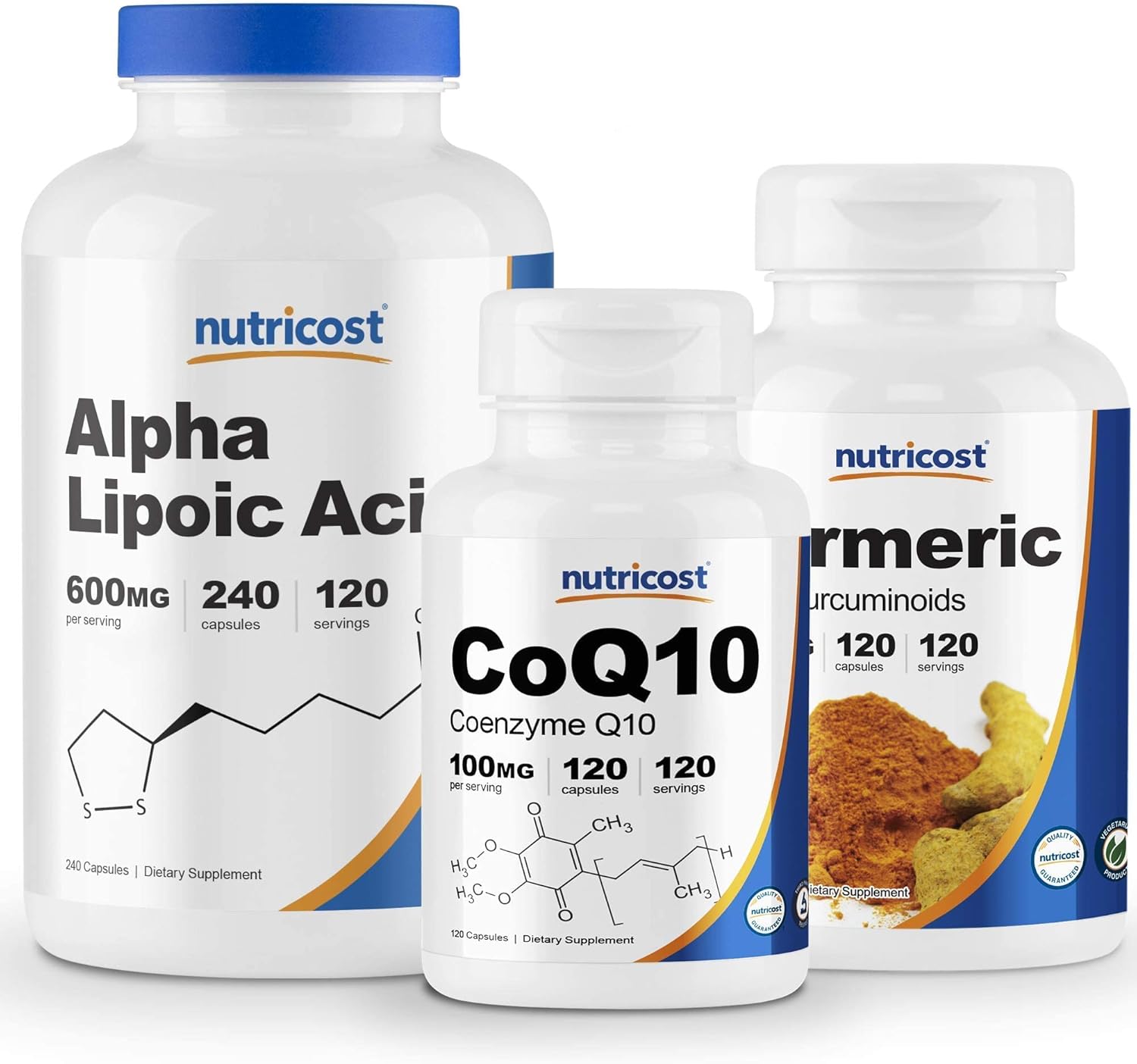 Nutricost Alpha Lipoic Acid 600mg, 240 Caps & CoQ10 100mg, 120 Caps & Turmeric 500mg, 120 Caps with BioPerine
