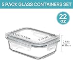Vtopmart 5 Pack 22oz Glass Food Storage Containers with Lids, Meal Prep Containers, Airtight Lunch Bento Boxes with Snap Locking Lids for Microwave, Oven, Freezer and Dishwasher