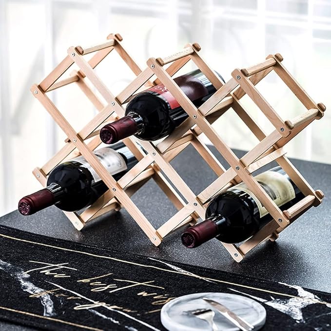 Soporte para Botellas de Vino Plegable de Madera, 10 Espacios miniatura 7