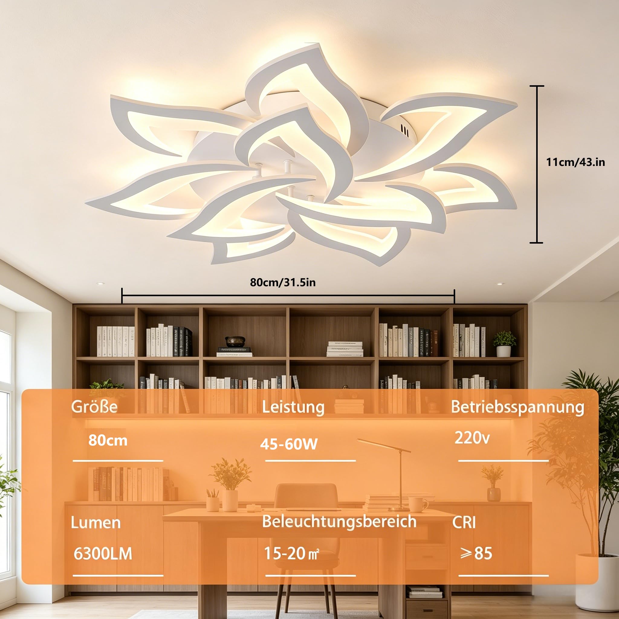 LED Deckenleuchte Dimmbar, 45-65W Schlafzimmer mit Fernbedienung und APP, Wohnzimmerlampe Deckenlampe moderne Deckenbeleuchtung Deckenbeleuchtung Kronleuchter Dimming Lampe Ceiling