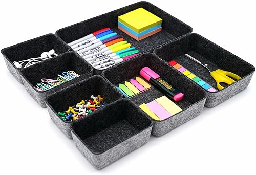 Welaxy Bandeja organizadora de cajones, papelera de almacenamiento de fieltro para oficina, caja de escritorio pequeña y poco profunda, divisores de