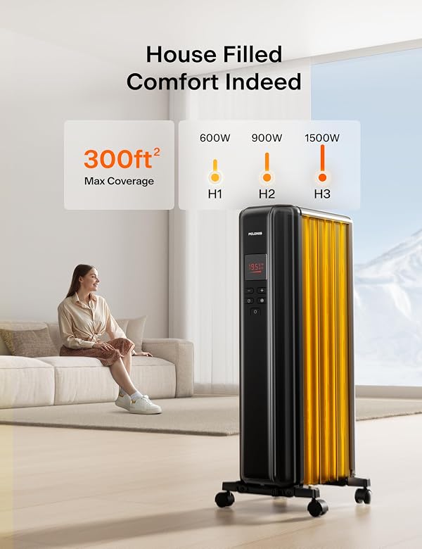 PELONIS Oil Filled Radiator Heater for Indoor Use Large Room with Remote, Electric Space Heater with Thermostat, Energy Efficient with ECO Mode, 24H Timer, Quiet, Overheat & Tip-Over Protection, 1500W by PELONIS - Image 3