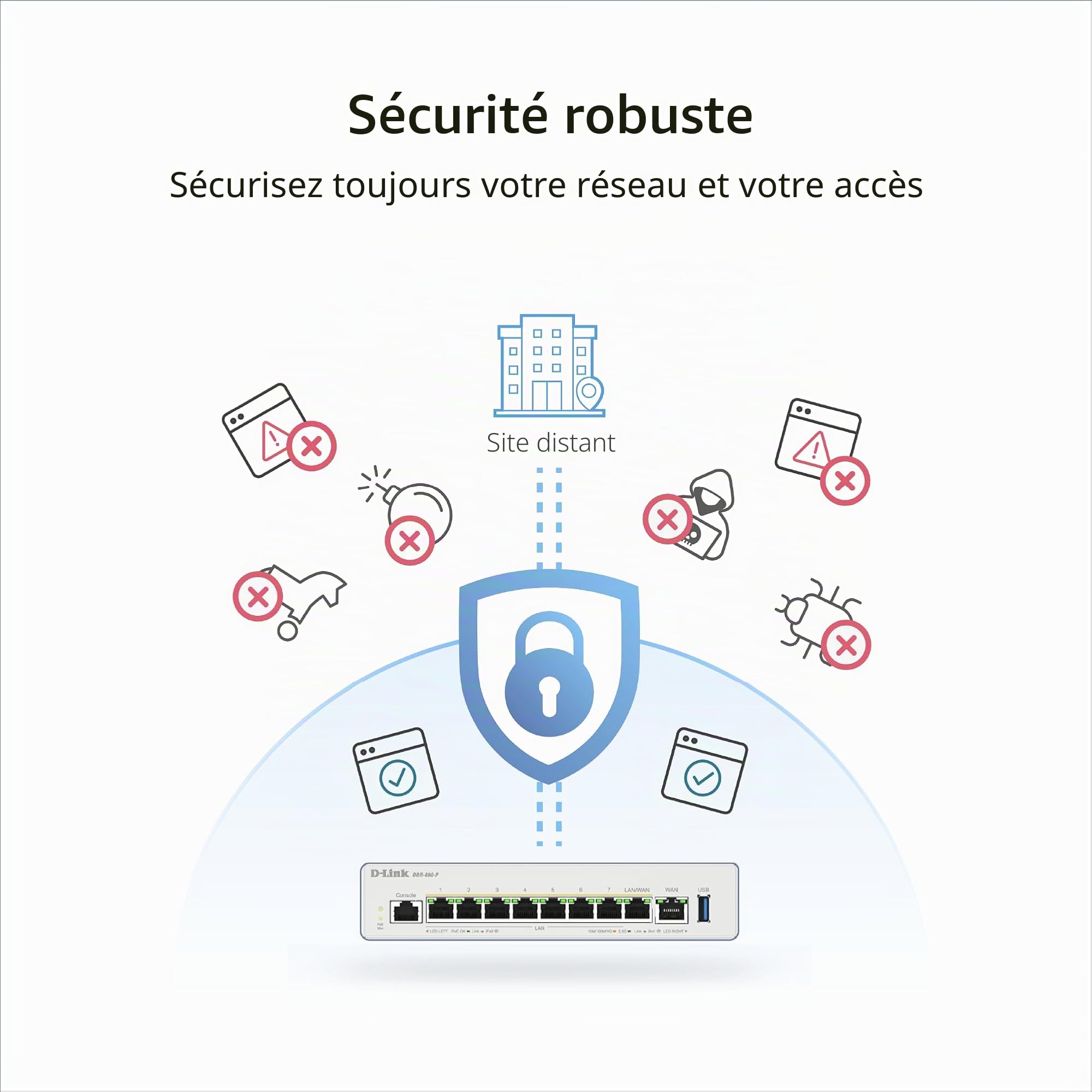 D-Link DBR-600-P Routeur PoE Professionnel – Routeur VPN Dual WAN 2,5G avec 8× Ports PoE+ (123W), Répartition de Charge Multi-WAN, Sécurité Pare-feu, Gestion AP – Idéal Bureaux & Cafés