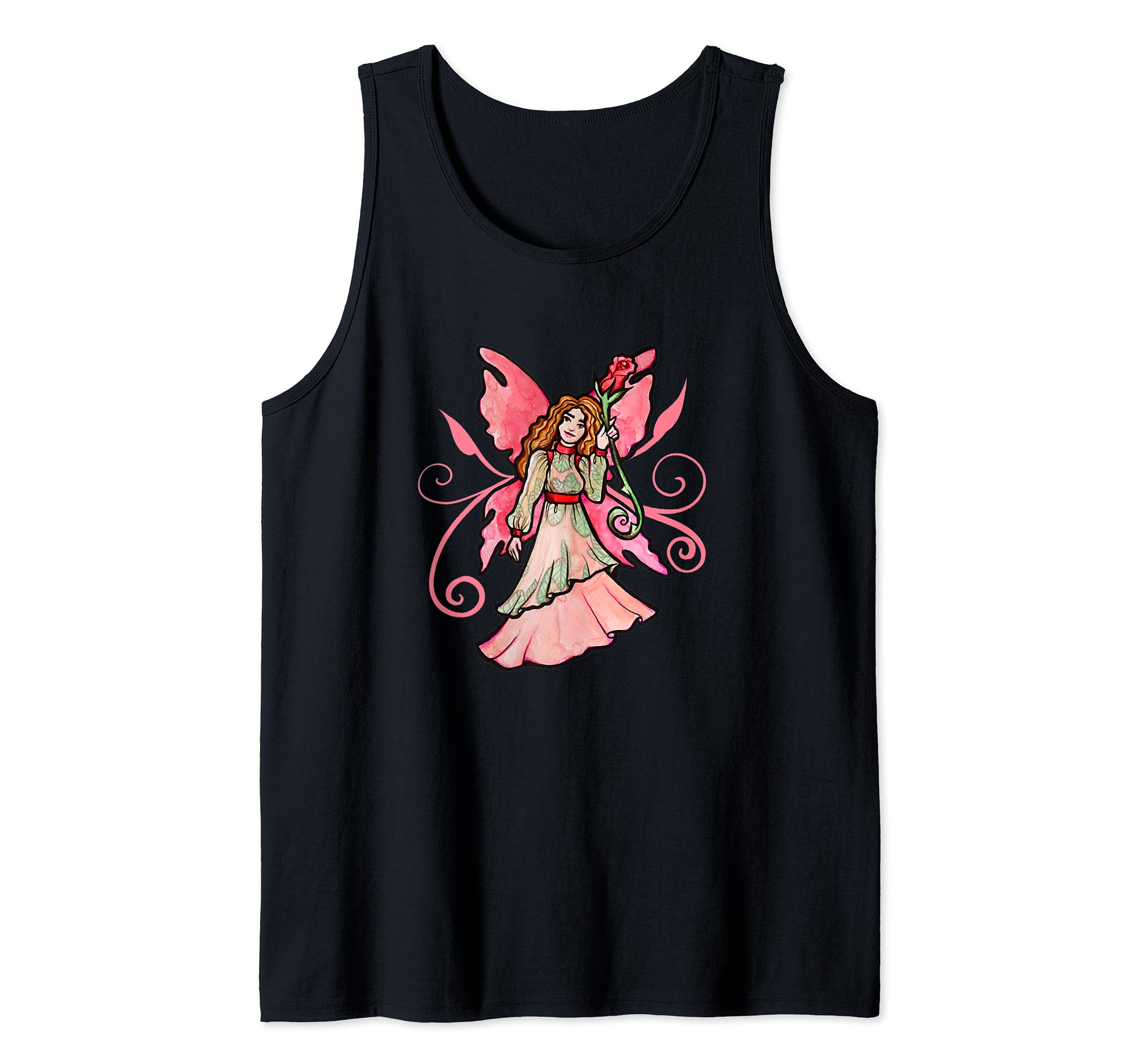 Cute Pink Fairy Garden Art Faerie Gardeners Tank Top, Black