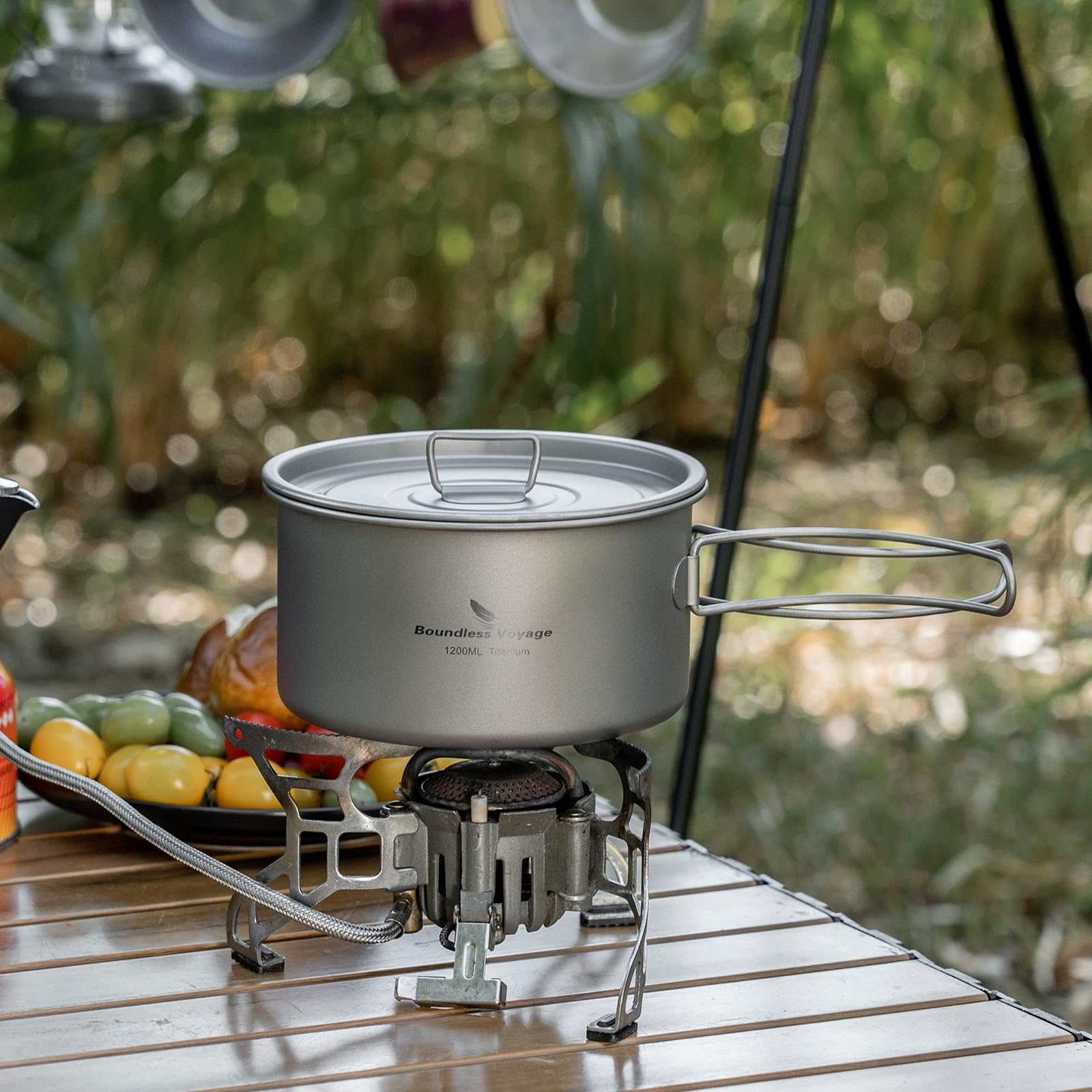 Boundless Voyage Olla de titanio de 1,4 L, 1,6 L, 2,4 L, con asas plegables, kit de utensilios de cocina, olla y sartén para 1-4 personas