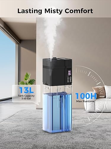 Miniatura 3 de Humidificador grande de 13L3.43 galones, cobertura de 800 pies cuadrados, tiempo de funcionamiento de 100 horas, control de humedad automático,