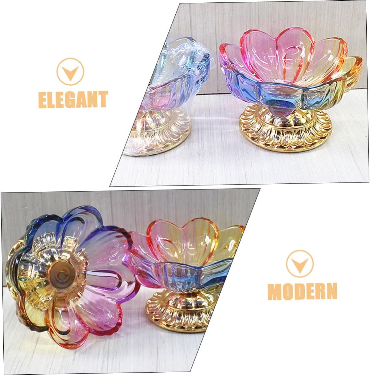 2pcs Capacity Glass Lotus Fruit Bowl Snack Plate Unique Decorative Tray Home Accessory