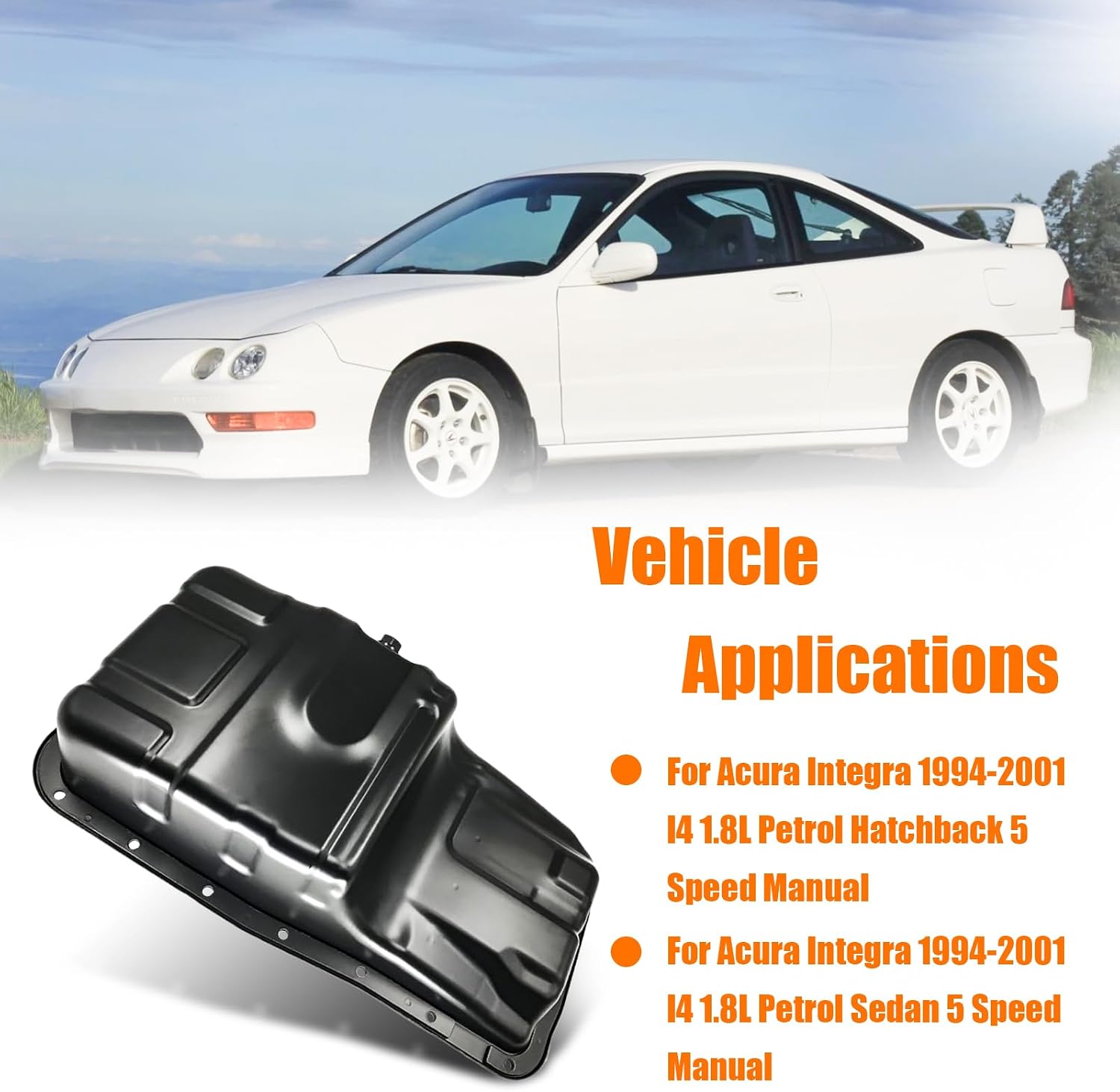 Engine Oil Pan with Drain Plug Replacement for Acura Integra 1994 1995 1996 1997 1998 1999 2000 2001 L4 1.8L Hatchback Sedan 11200P72000