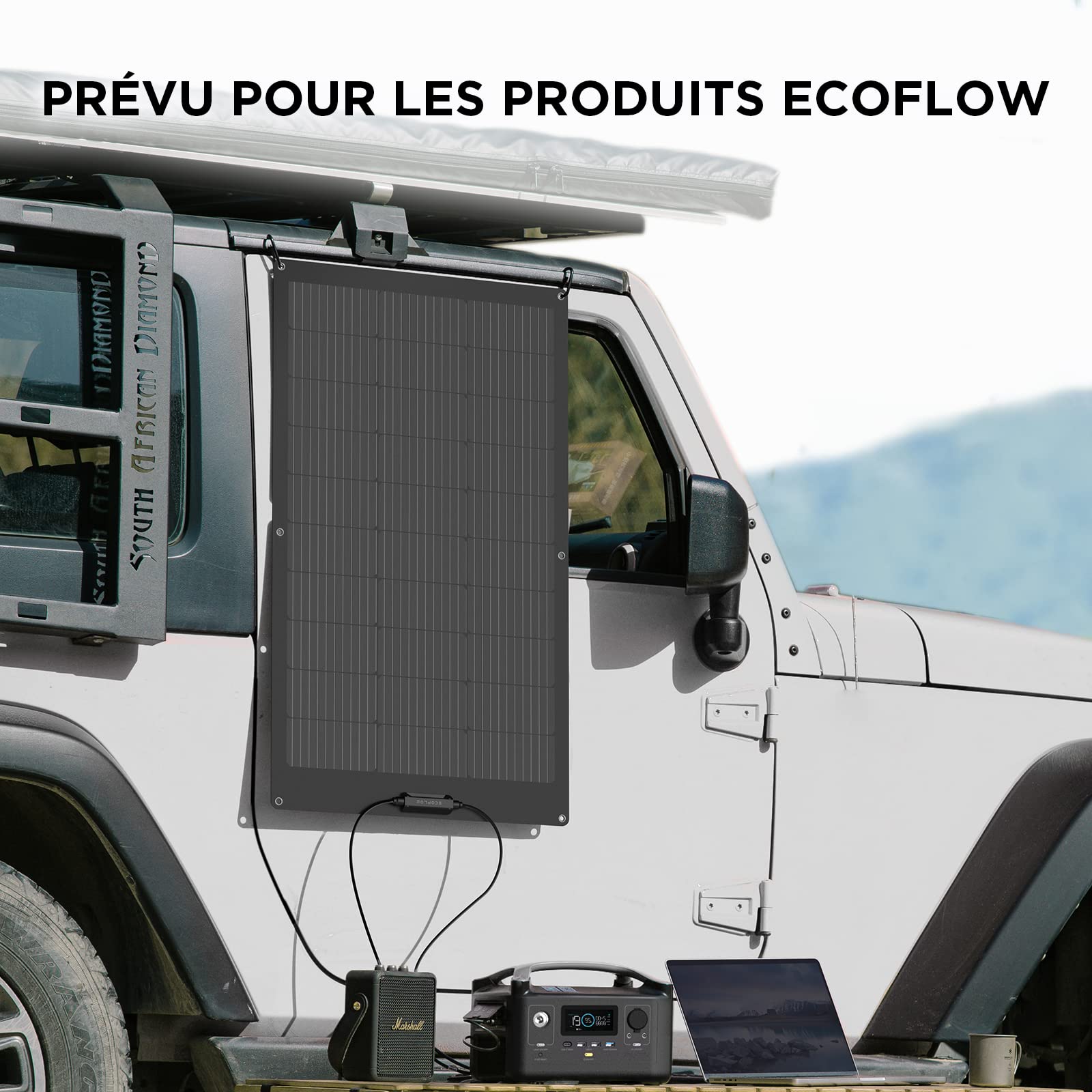 Panneau solaire flexible EcoFlow 100 W avec modules solaires haute efficacité et de niveau d'étanchéité IP68, prévu pour les toits, les camping-cars, balcons,etc