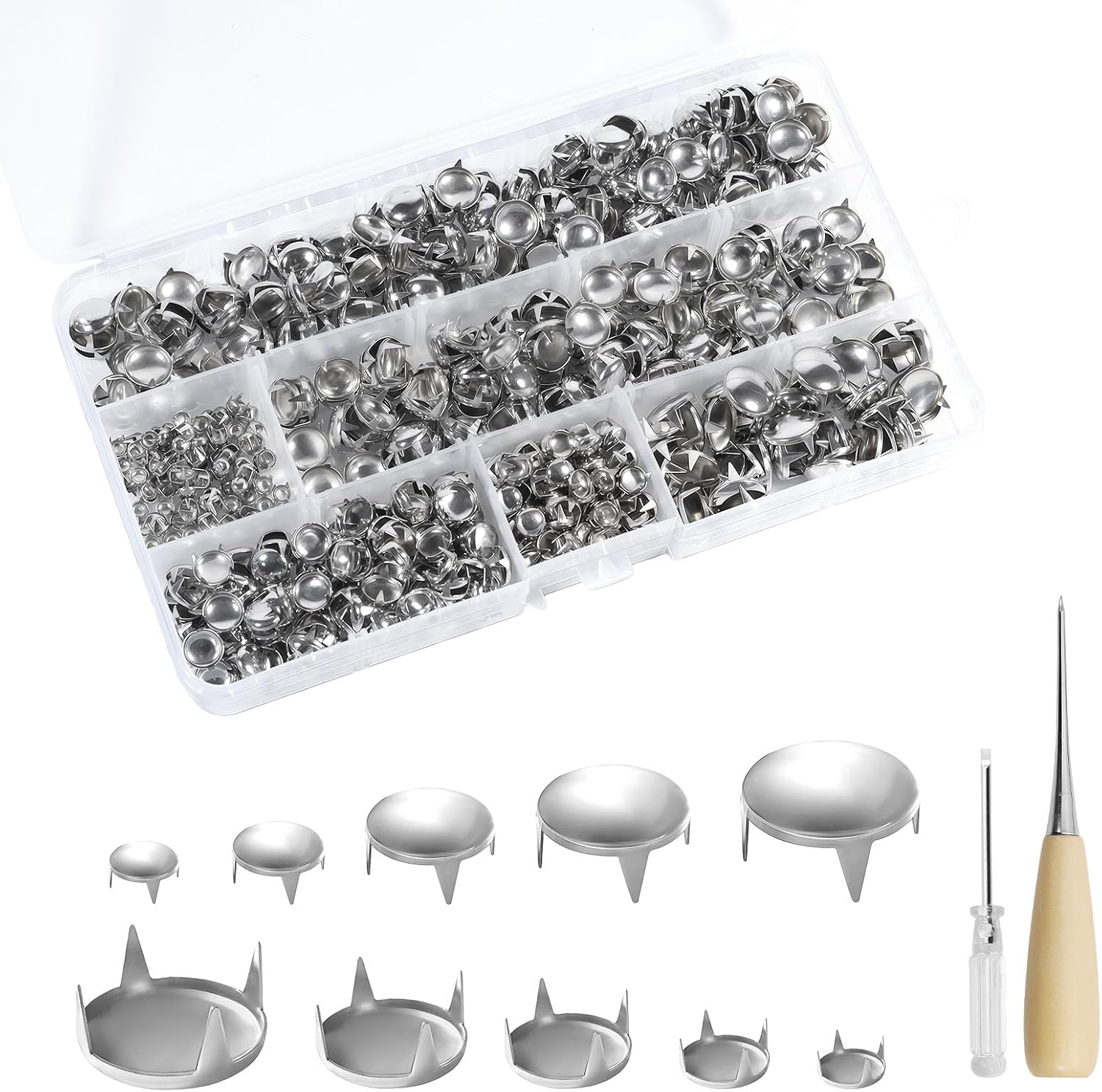 700Pcs 4mm/6mm/8mm/10mm/12mm Square Pyramid Studs,Silver Punk Metal Spike Studs for Clothing Bag Leather Shoes Dog Collar Accessories