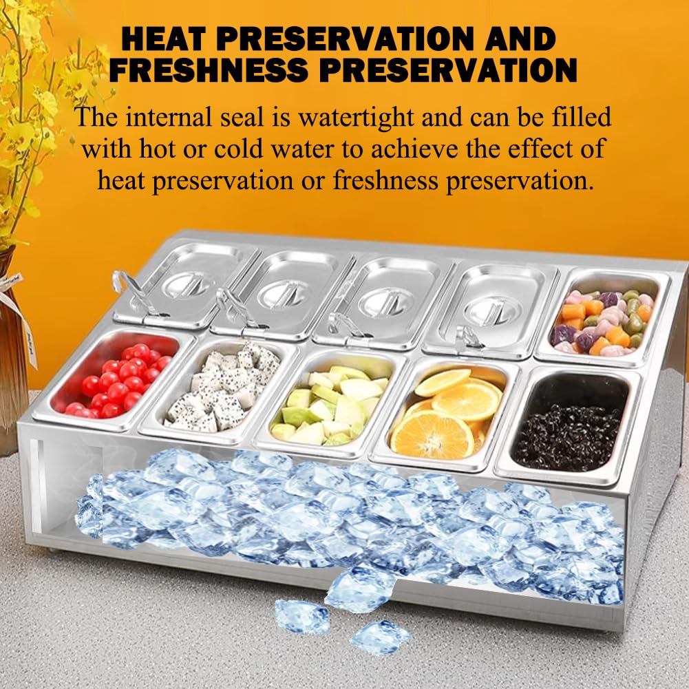 Contenedor para Condimentos De Pizza con Tapa, Contenedor De Exhibición De Servicio De Alimentos para Mostrador, Accesorios para Horno De Pizza, Caja para Condimentos De Frutas,10 Grid