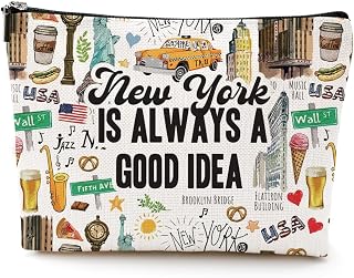 DJHUNG New York Travel Cosmetic Bag - Themed Gifts for Travellers, Women, Friends & Sister Gifts