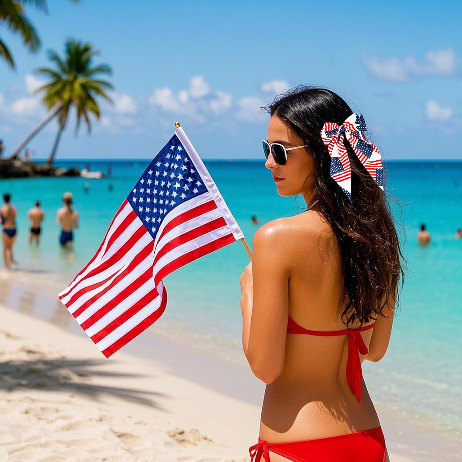 2 Pcs Fourth of July American Flag Hair Bow Hair Clips Hair Accessories Patriotic Hair Bows for 4th of July Independence Day Outfits - Image 4