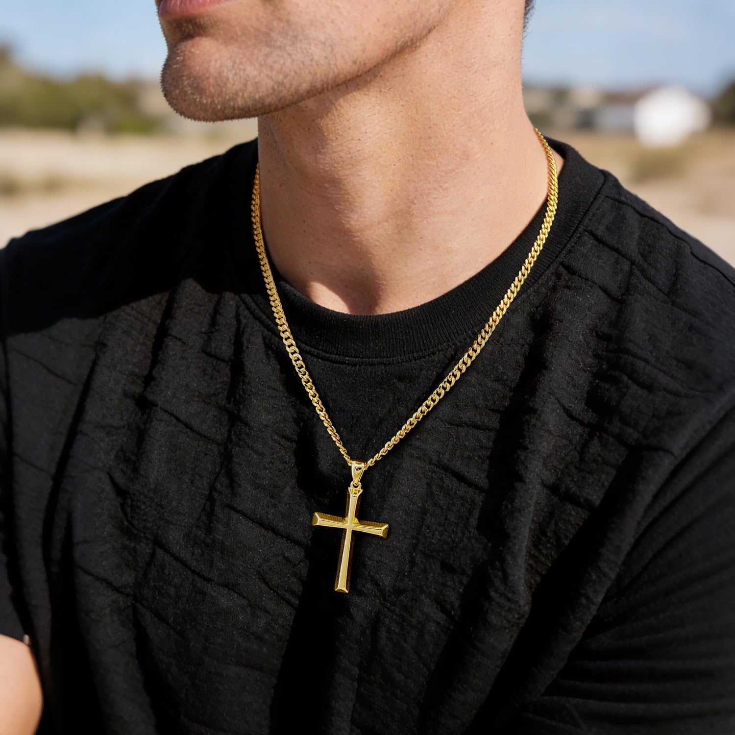 Cross Necklace for Men Gold Cross Necklace for Men 14K Gold Mens Cross Necklaces Clean Lines and Strong Presence Gold Crosses Pendant Chains Necklaces for Mens Crosses 20/22/24in