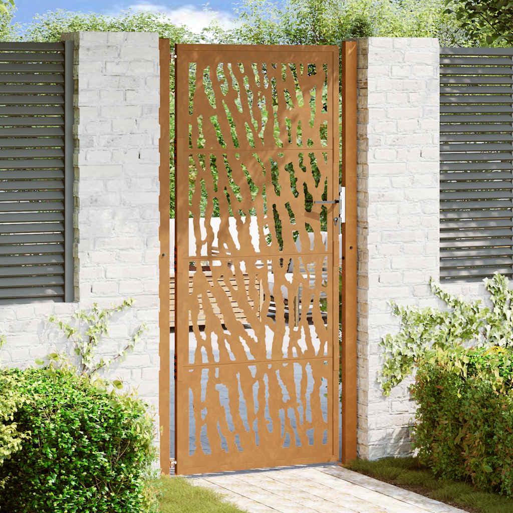 Garden Door, Steel Leaf Design, Durable Metal Entrance, Lockable and Decorative for Patio Garden (100 x 200 cm (Trace design: Projekt śladu))