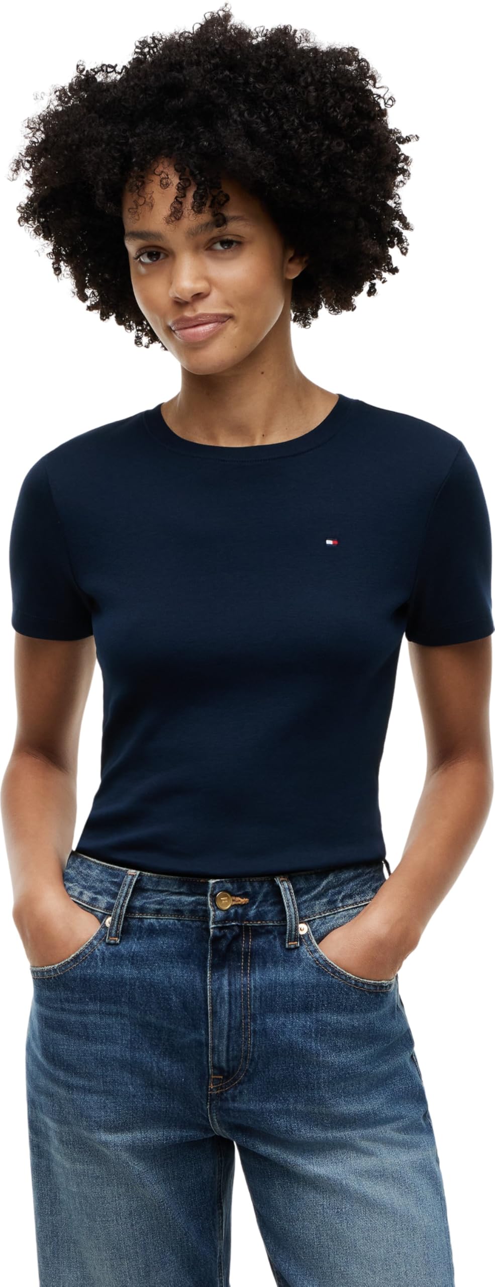 Tommy Hilfiger Women’s Short Sleeve Round Neck Slim Cody T-Shirt, Blue (Dark Night Navy), 3XL
