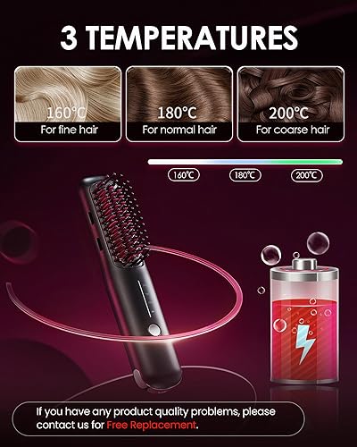 Miniatura 4 de Porta - Cepillo alisador de pelo inalámbrico, cepillo alisador portátil para viajes, mini alisador iónico para mujer, ligero y mini para llevar,