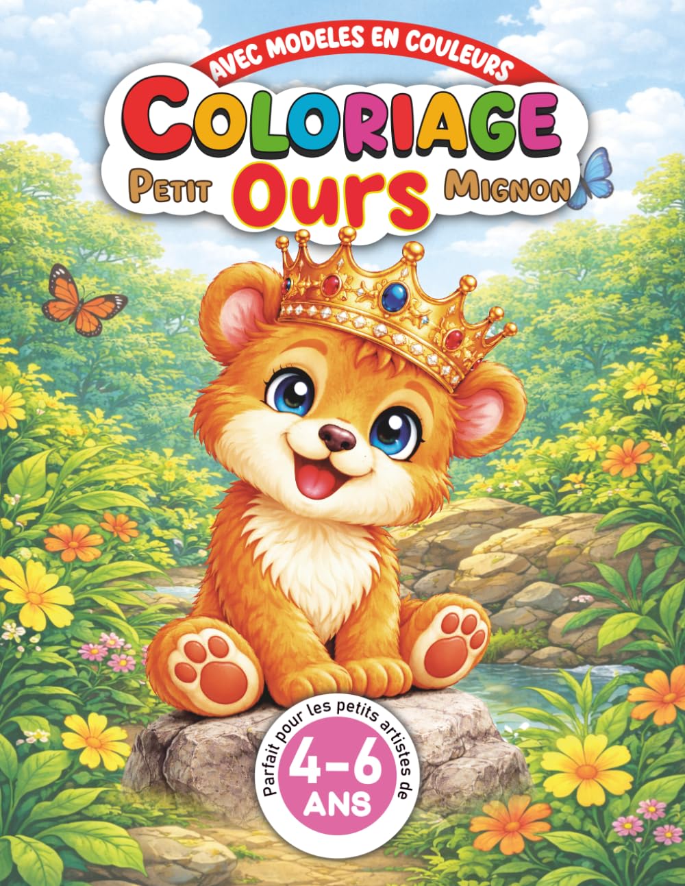 coloriage petit ourse mignon avec modelés en couleurs: Coloriage créatif pour enfants 4-6 ans avec modèles colorés, dessins faciles et diplôme de réussite