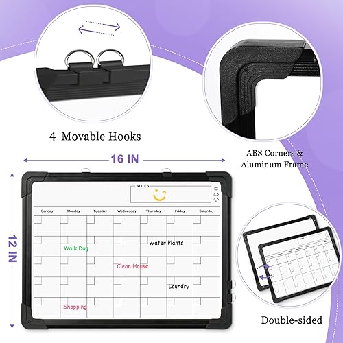 Miniatura 2 de 4 THOUGHT Calendario pequeño de pizarra blanca, pizarra de borrado en seco de 12 x 16 pulgadas para pared, pizarra blanca magnética de doble cara,