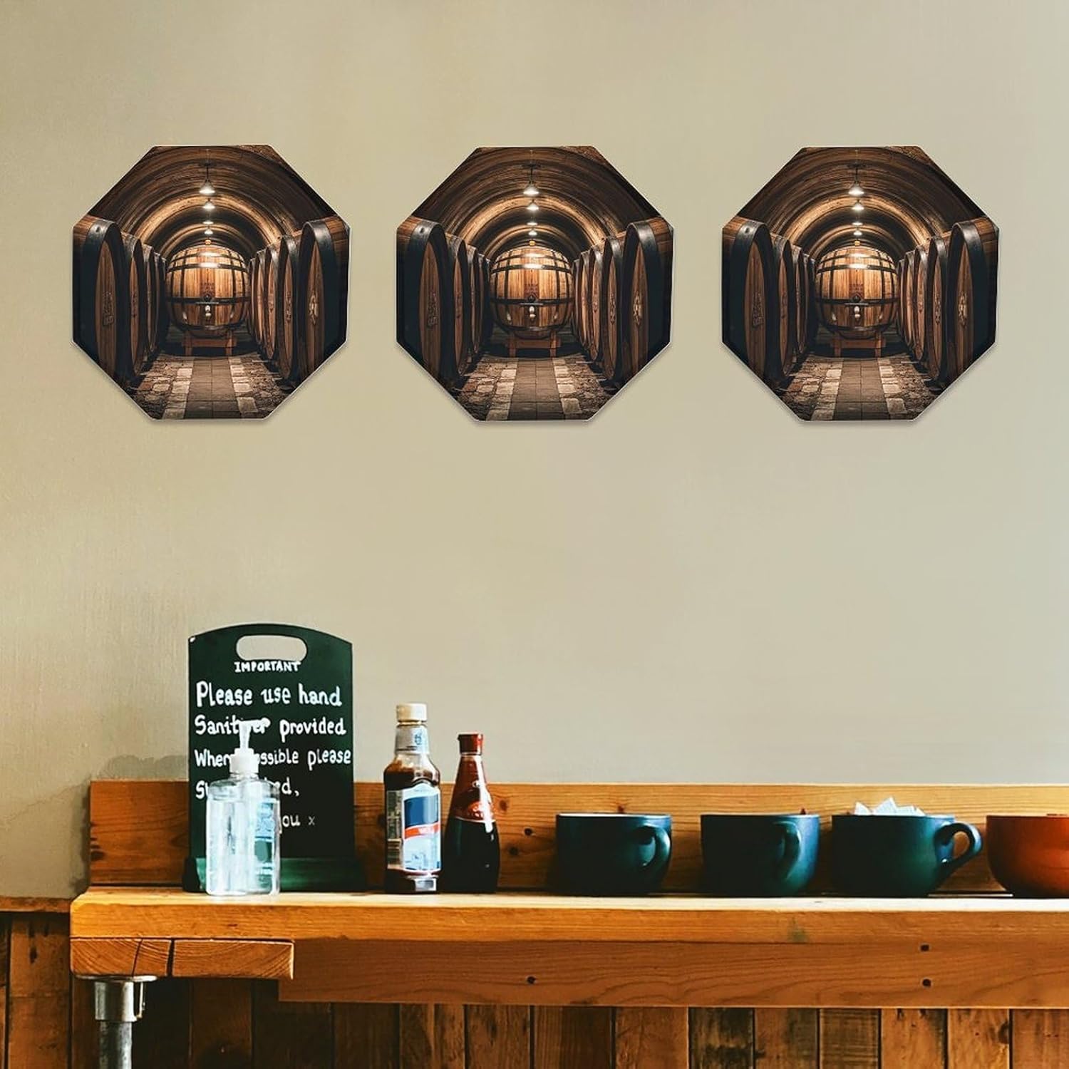 Ctagon Metal Sign for Home, Modern Display Plate for Kitchen, Oak Barrels for Storing Wine Plates Accent Hanging Wall Decorations 3PCS for Living Room, Bedroom, Hallway, Hotel