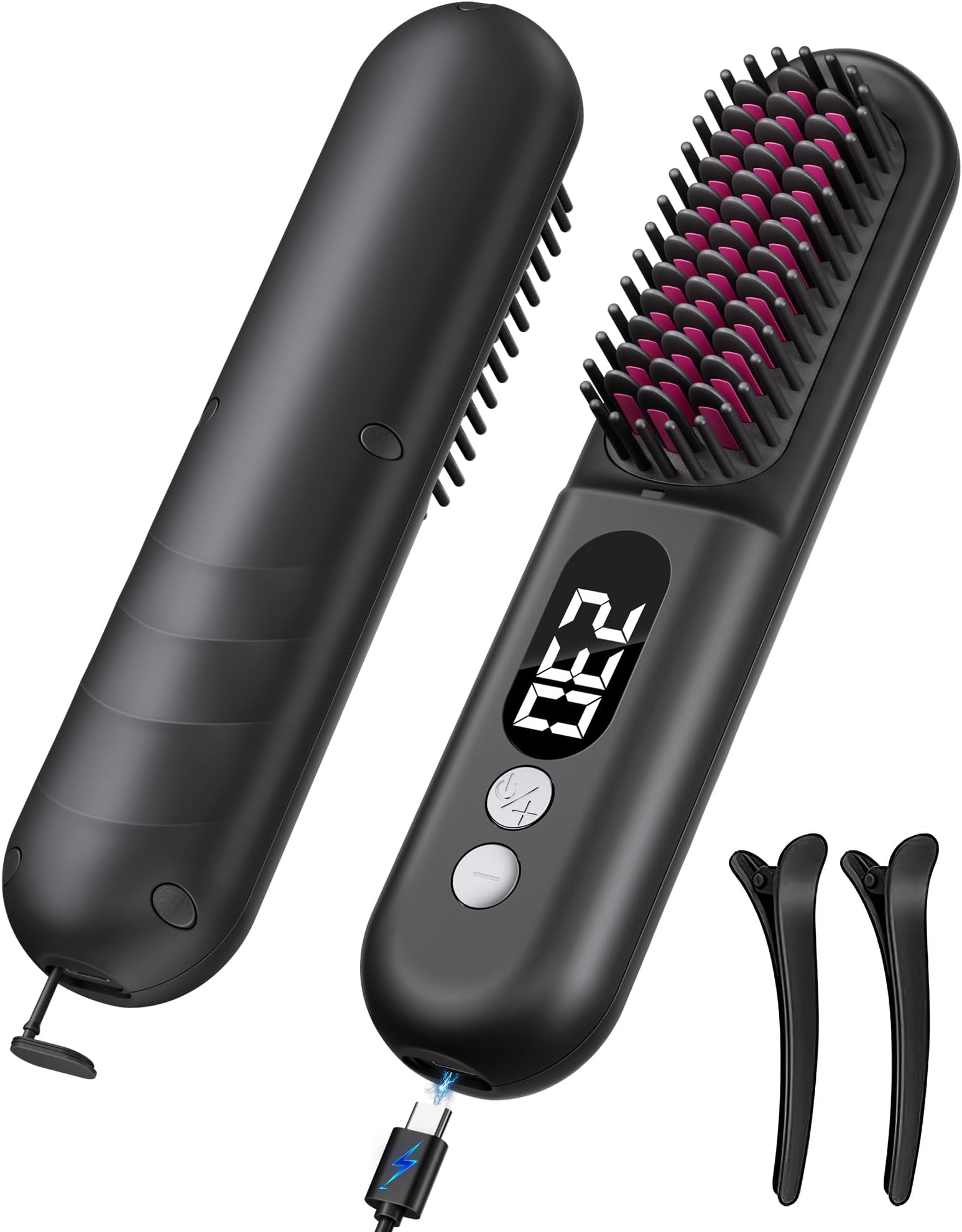 Easywave Cordless Hair Straightener Brush: Portable Hair Straightener for Travel - Negative Ion Hot Comb Hair Straightening Brush for Women, USB Rechargeable, Long-Standby, Anti-Scald