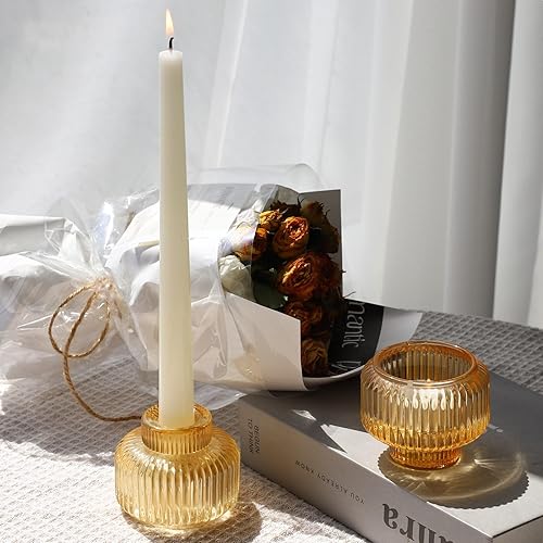 Miniatura 7 de Woho Juego de 4 candelabros dorados para centro de mesa, portavelas cónicos para centro de mesa, candelabros cónicos de vidrio a granel para bodas,