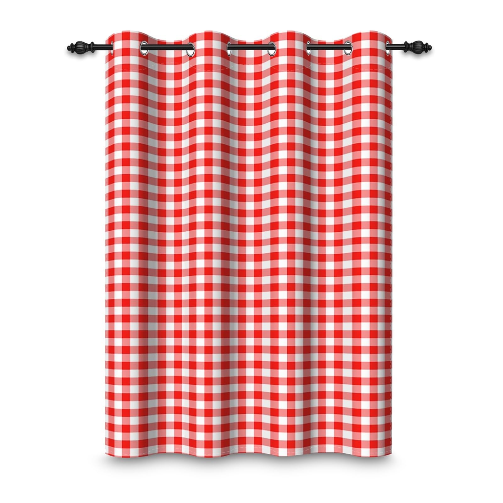 ggaimwf 117x229cm Plaid Eyelet Curtain Buffalo Check Red and White Classic Gingham Vintage Squares Pattern Farmhouse Thermal Grommet Blackout Window Drapes for Bedroom Living Room 1 Single Panel
