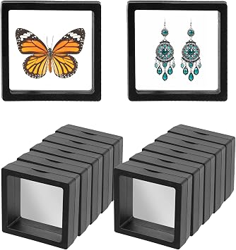 10PCS 3D Floating Display Frame,Coin Display Case,Dustproof & Portable PE Film Transparent Jewelry Storage Box for Ring Earring Necklace Bracelet, Floating Display Case for Coin,Stamp,Jewelry 7*7cm