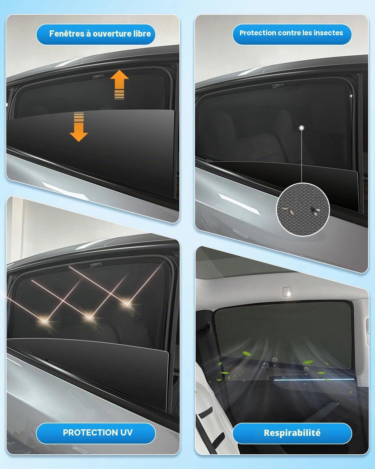 Set de 2 Pare-Soleil pour Voiture pour Audi Q4 e-tron (2021–2025), Pare-soleils pour fenêtres latérales arrières – Tissu en Maille Respirant, Protection UV et Thermique, Protection visuelle pour bébé