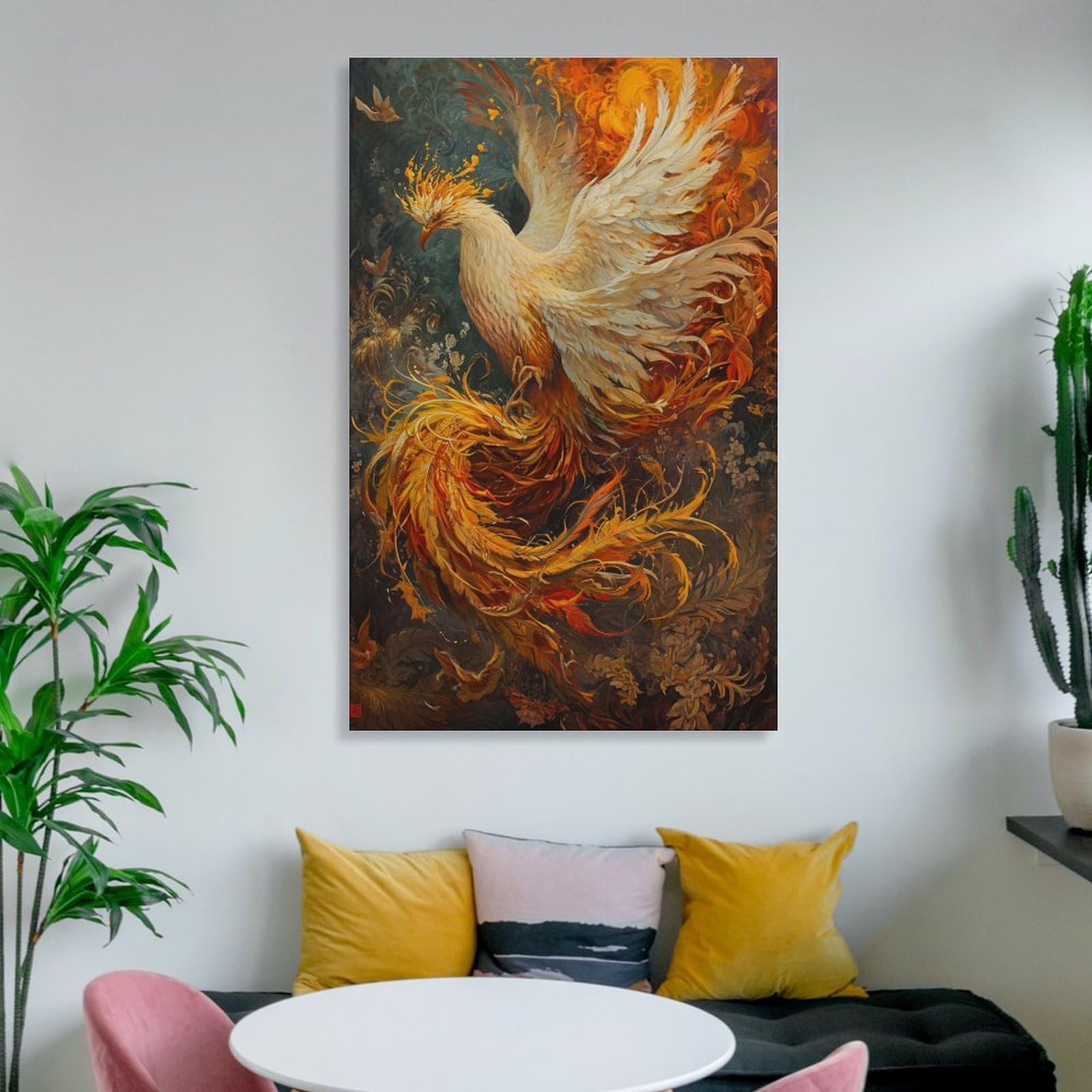 Amazon.co.jp: 絵画 豪華な金色の鳳凰 アートパネル ポスター イラスト