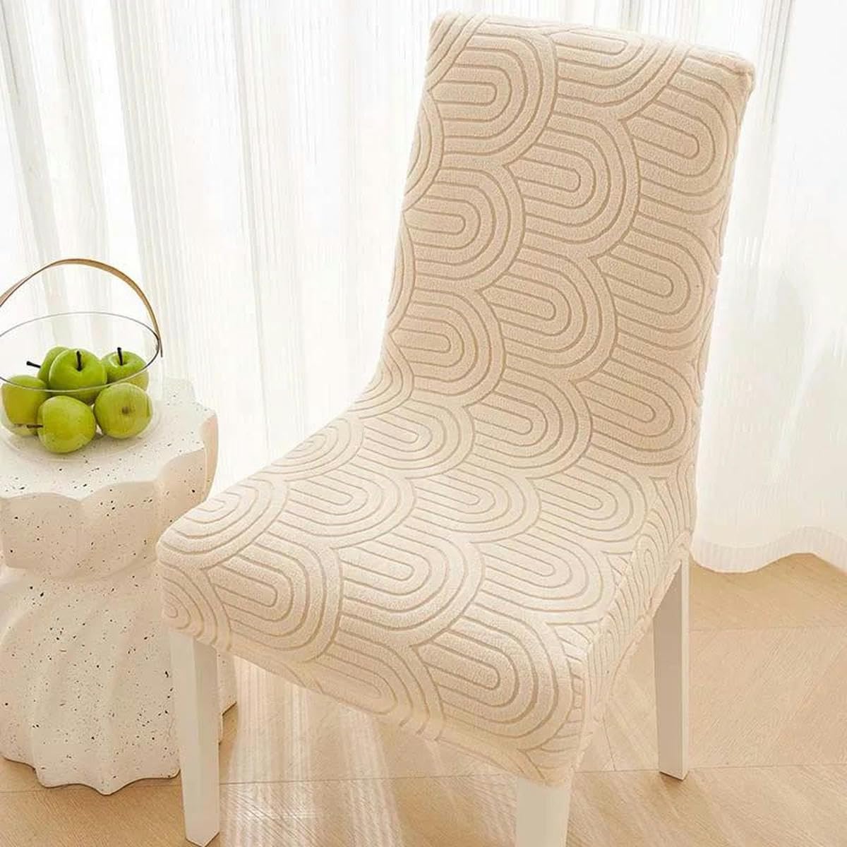 Fodera per sedia elastica con motivo a righe Fodera per sedia elasticizzata jacquard per sala da pranzo Fodera per sedia da cucina Decorazione natalizia per la casa-inizio-4 pezzi