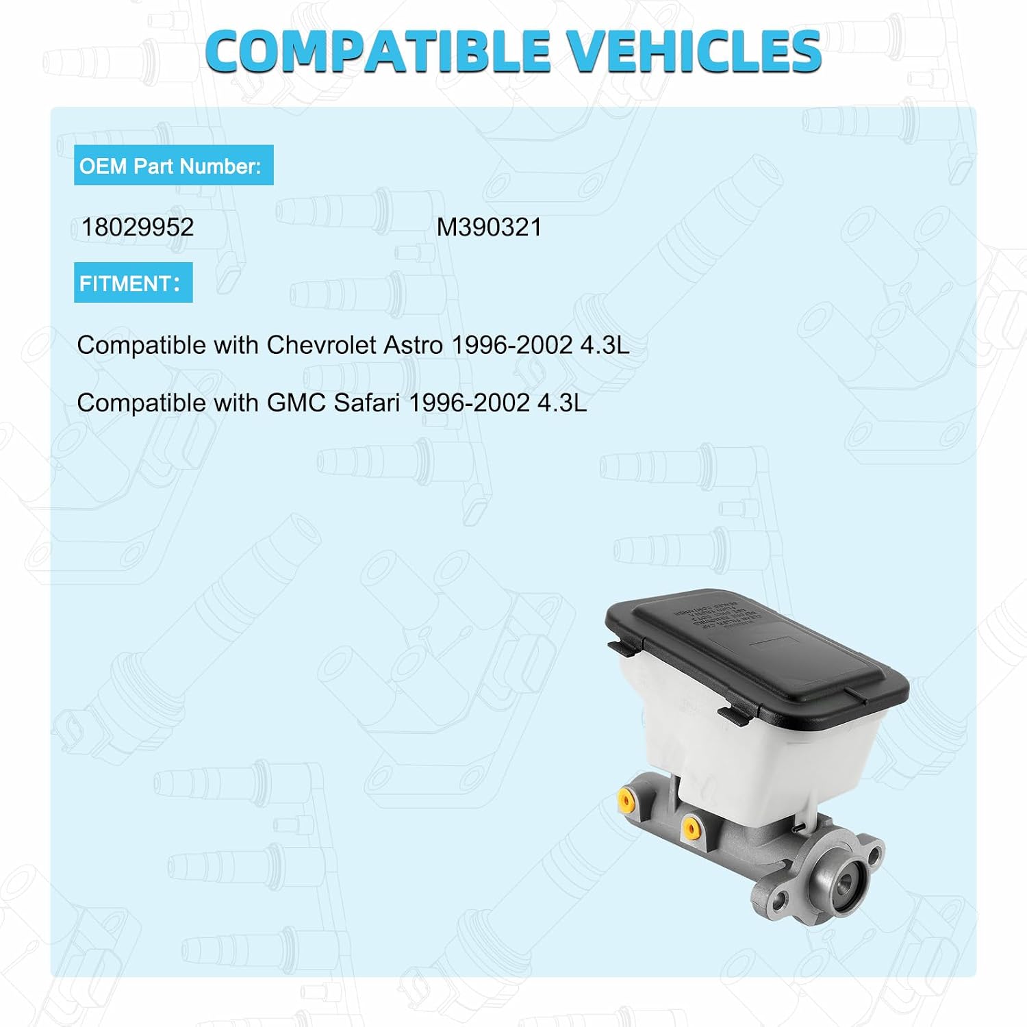 M390321 Brake Master Cylinder w/Reservoir Compatible with Chevrolet Chevy Astro,For GMC Safari 1996-2002 4.3L Replaces 18029952