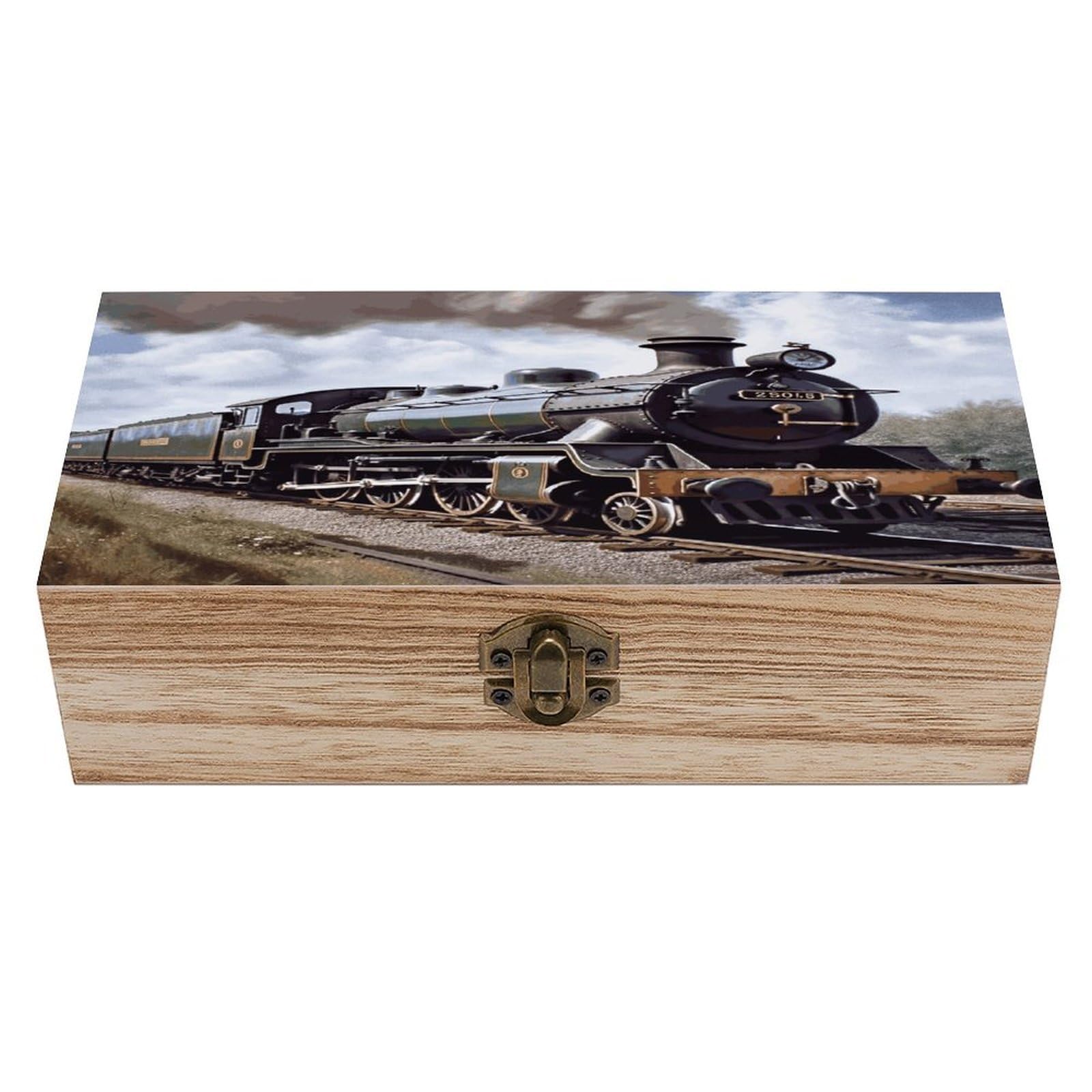 JTREHY Steam Locomotive Train Wooden Keepsake Box Vintage-Style Wood Keepsake Case with Hinged Lid Solid Wood Boxes Beautifully Memory Treasure Case Vintage-Style Wooden Storage Box