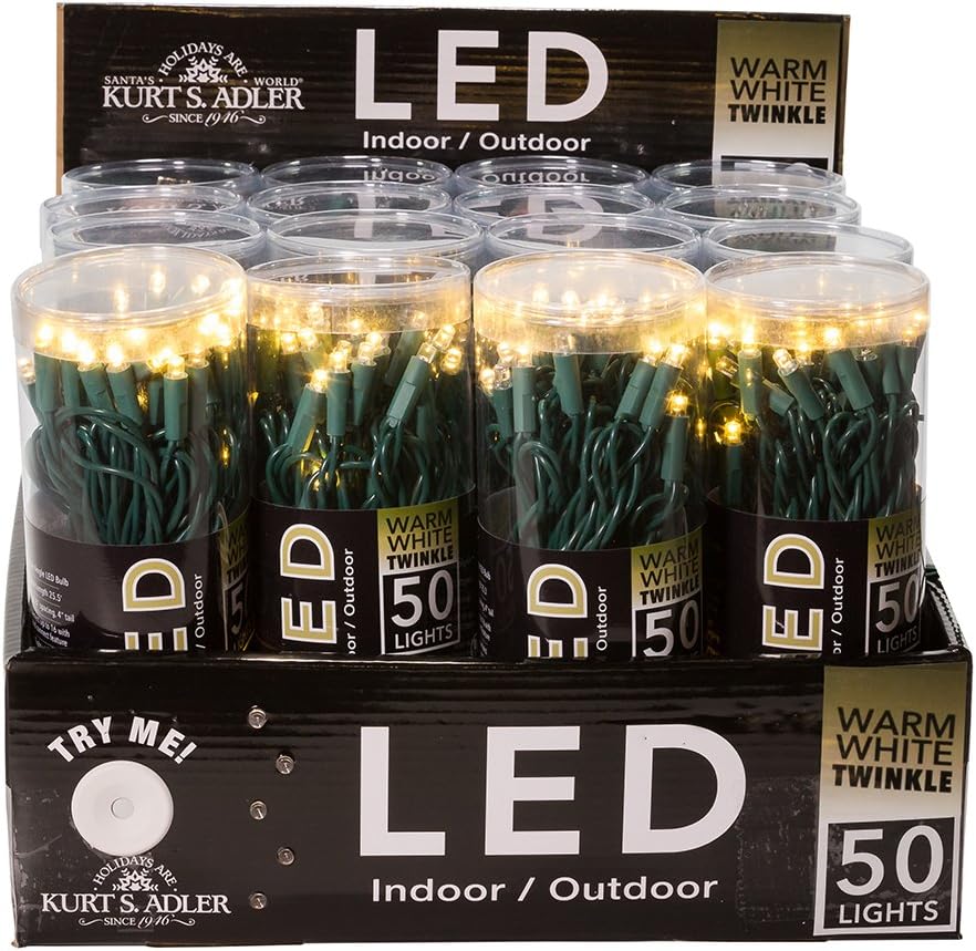 Kurt Adler UL 50-Light 5mm Warm White Twinkle LED Light Set with Green Wire