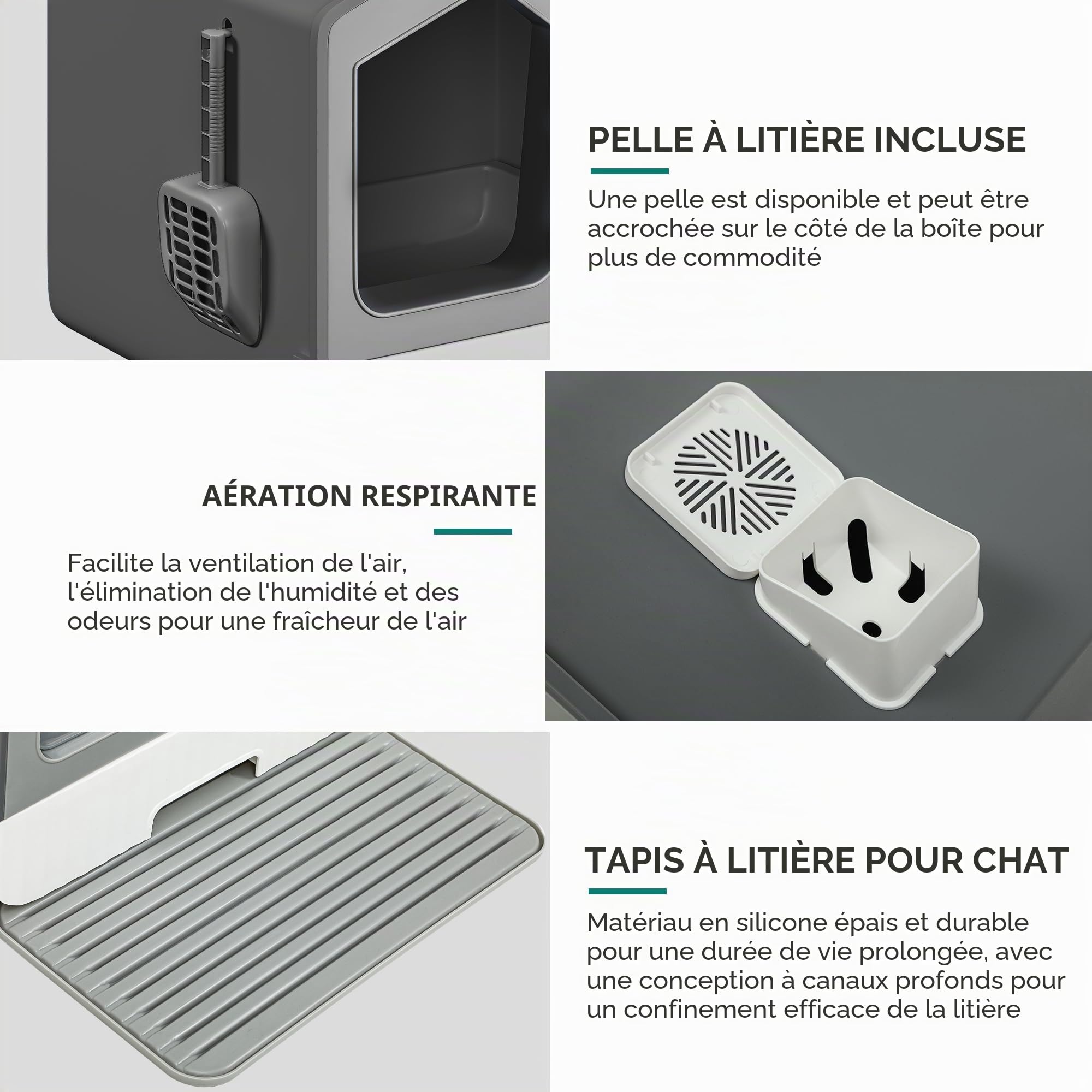 YITAHOME Litière pour Chat avec Couvercle, Design cabane, Grand bac à litière fermé avec Capot, Toilettes Profondes pour Chat avec tiroir, Pelle à litière, Tapis de litière désodorisant, Maison de